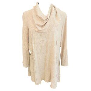 Ali Miles Off White Cowl Neck Waffle Knit Textured Tunic Top S Minimalist Casual